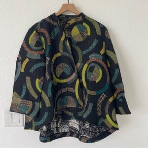 IC By Connie K Jacket XL Crinkle Asymmetric Artsy Geometric Boxy Lagenlook Retro